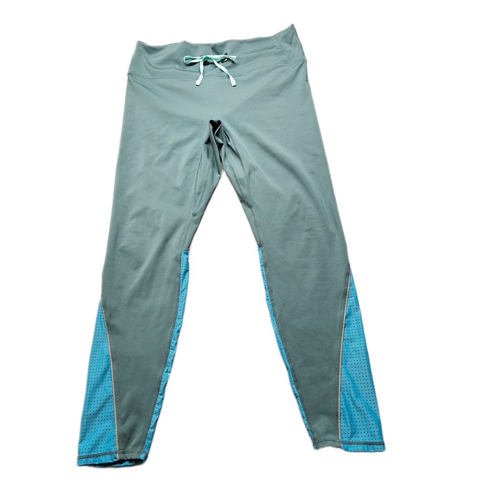 Fabletics Workout Leggings Womens Size XXL Green Blue Mesh Skinny Leg Drawstring
